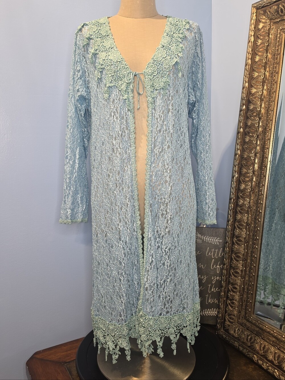 Vtg 90s Magnet Art by Lynn Yang Pastel Lace Duster Robe Jacket Sheer Cottagecore